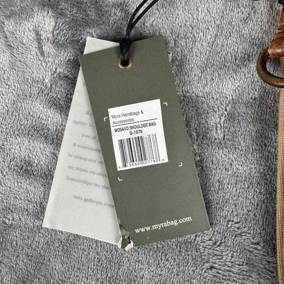 Myra Bag #s-1579 Mosavo Leather Rug Canvas 12"x12"x4 " Shoulder - Picture 3 of 10